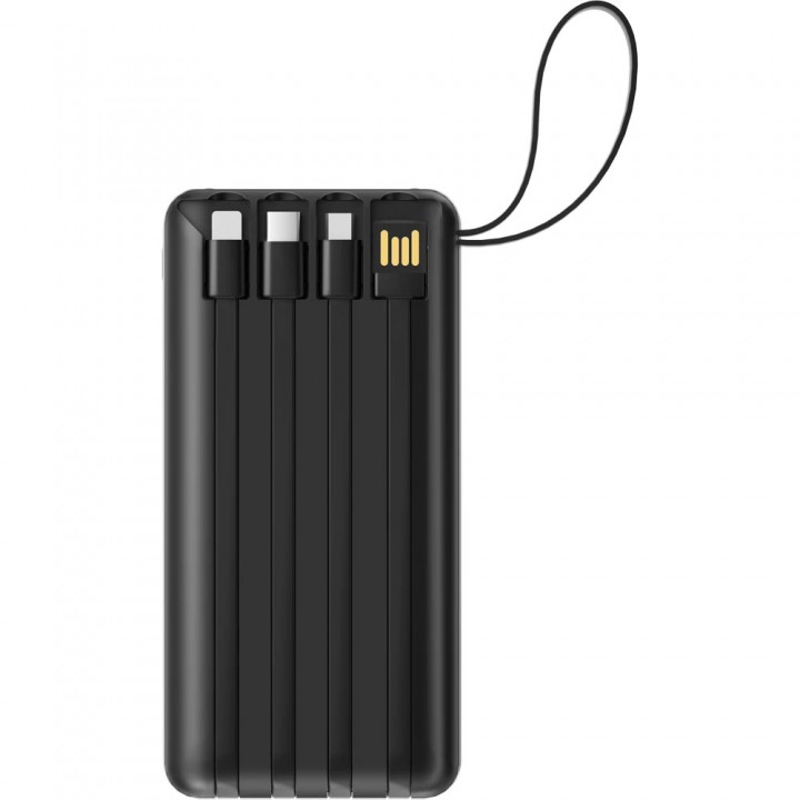 Siyah Cam Görünümlü Askılı 10000 mAh Dahili Kablolu Promosyon Powerbank